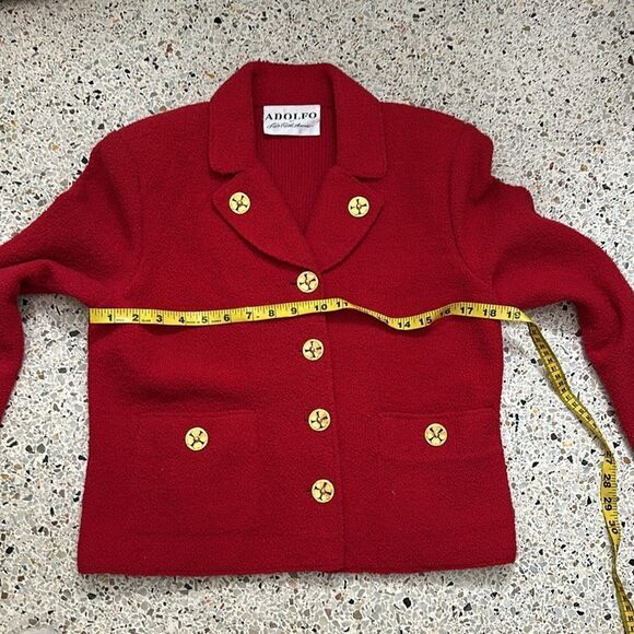 Adolfo Saks Fifth Avenue red wool skirt suit jacket 6 medium m gold - Picture 6 of 14